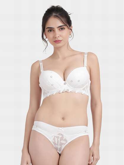 Shyle White Pushup Bra And Lace Panty Lingerie Set