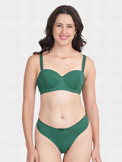 Shyle Verdant Green Balconette Pushup Bra And Thong Lingerie Set