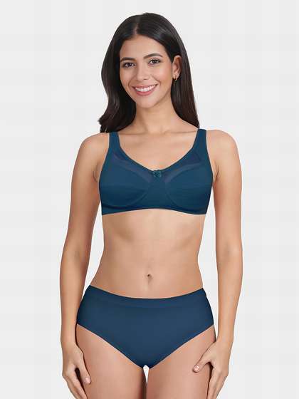 Susie Moroccan Blue Mesh Neckline Non Padded Everyday Bra Lingerie Set