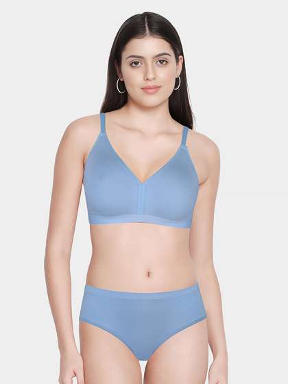 Susie Angelfalls Blue Full Coverage Solid Lingerie Set