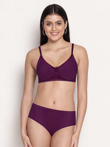 Susie Dark Purple Full Coverage Solid Lingerie Set