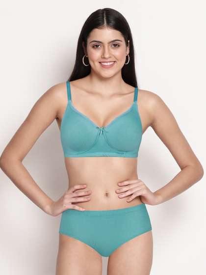Susie Dusty Turquoise Full Coverage Solid Lingerie Set
