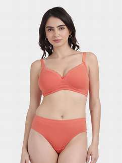 Susie Crab Apple Elegant Lace Neckline Padded Non Wired Bra Lingerie Set