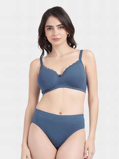 Susie True Navy Elegant Lace Neckline Padded Non Wired Bra Lingerie Set