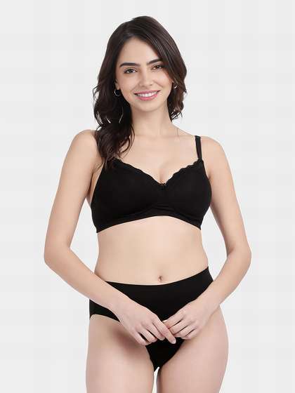 Susie Black Beauty Elegant Lace Neckline Padded Non Wired Bra Lingerie Set