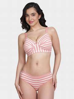 Taabu Ballet Slipper Padded Striped Cotton Lingerie Set