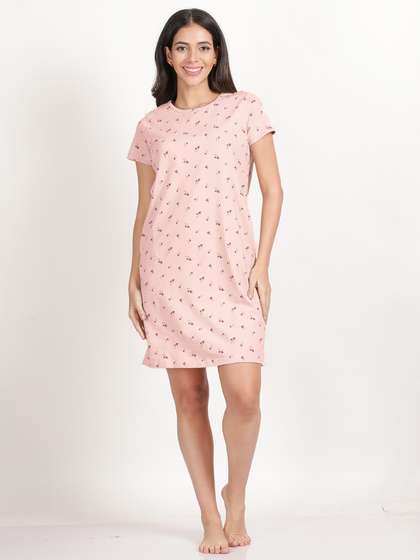 Shyaway Ballet Pink Dainty Floral Printed Casual Sleep Tee