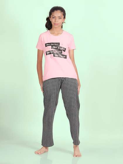 Shyaway Teens Pink Black Night Stars Pyjama Set