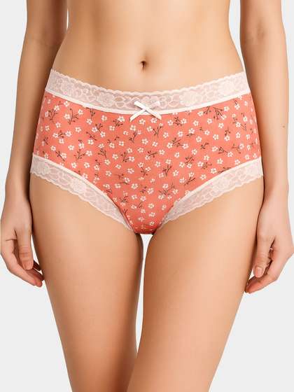 Susie Camellia Orange Floral Burst Medium Waist Hipster Panty