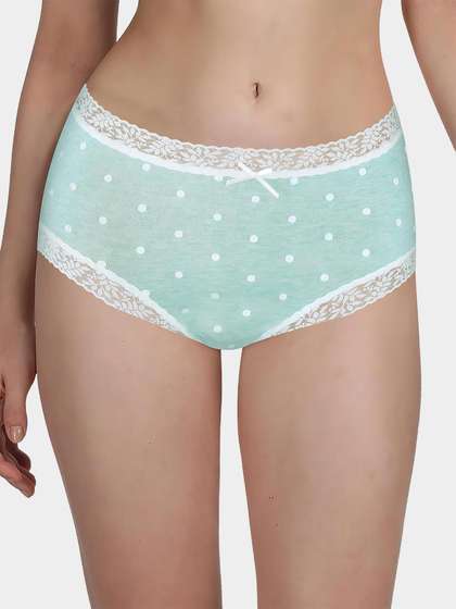 Susie Medium Green Melange Polka Full Coverage Hipster Panty 