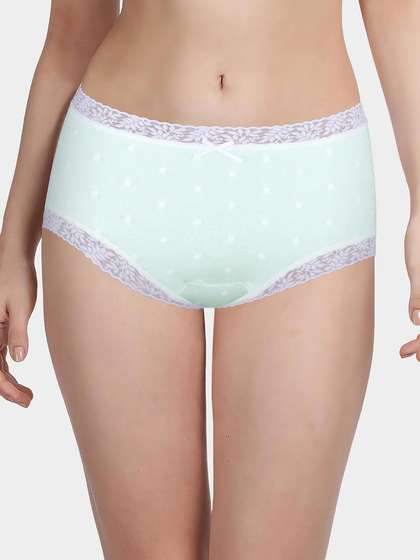 Susie Light Blue Lace Trim Polka Medium Waist Hipster Panty