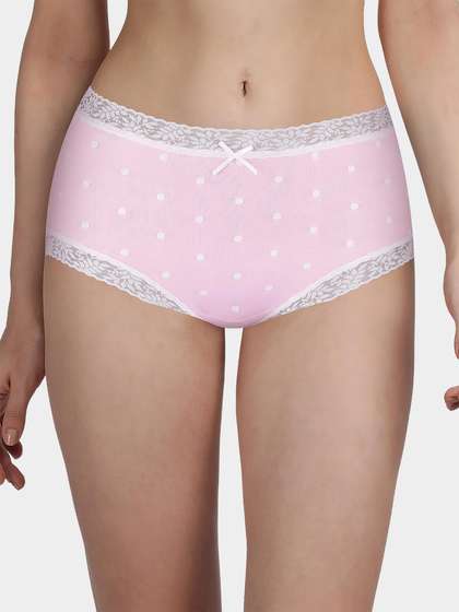 Susie Light Pink Lace Trim Polka Medium Waist Hipster Panty