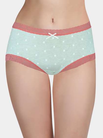 Susie Light Green Peach Lace Trim Polka Medium Waist Hipster Panty