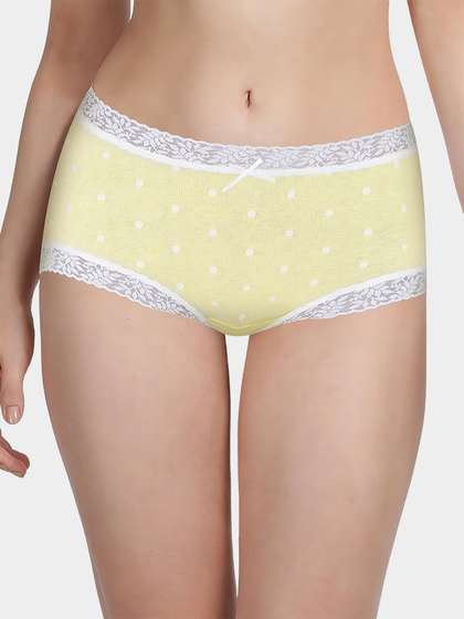 Susie Lemon Yellow Lace Trim Polka Medium Waist Hipster Panty