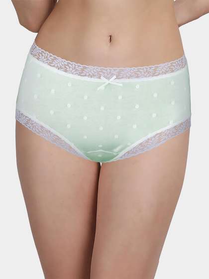 Susie Light Mint Lace Trim Polka Medium Waist Hipster Panty