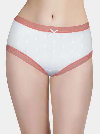 Susie Mint Peach Lace Trim Polka Medium Waist Hipster Panty