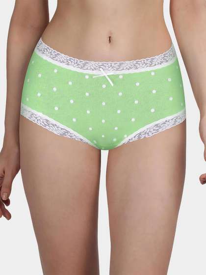 Susie Parrot Green Lace Trim Polka Medium Waist Hipster Panty