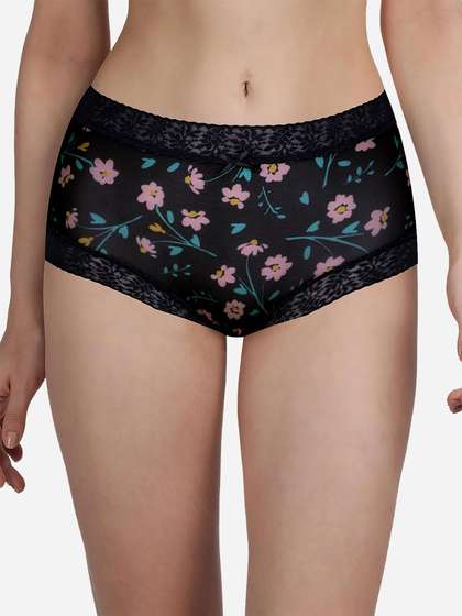 Susie Black Fully Floral Medium Waist Hipster Panty