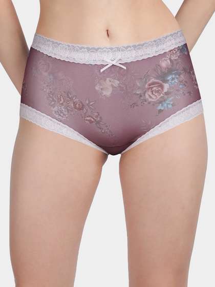 Susie Rose Taupe Fully Floral Medium Waist Hipster Panty