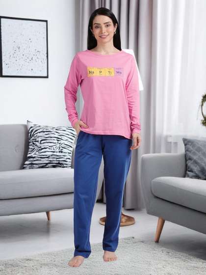 Shyaway Plumeria Pink Full Sleeve Pyjama Set