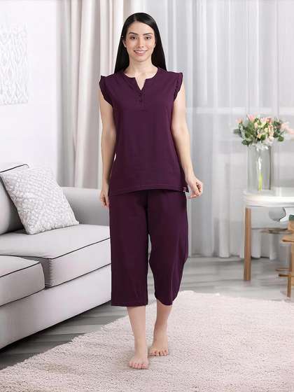 Shyaway Pickled Beet Ruffled Sleeve Capri Set