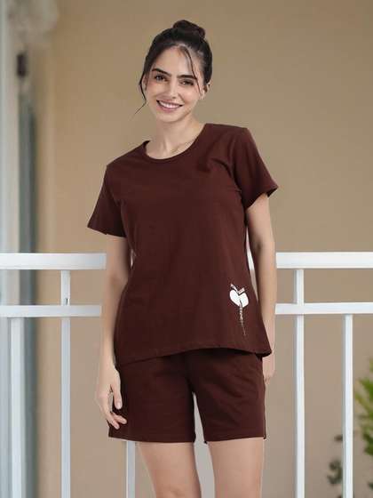 Shyaway Rum Raisin Brown Cozy Pyjama Shorts Set
