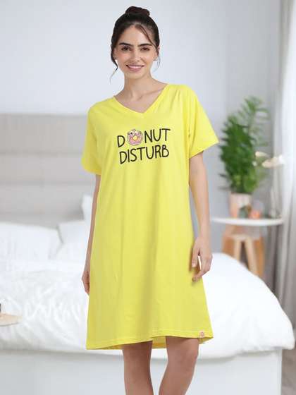 Shyaway Lime Light Yellow Embroidered Cozy Sleep Tee