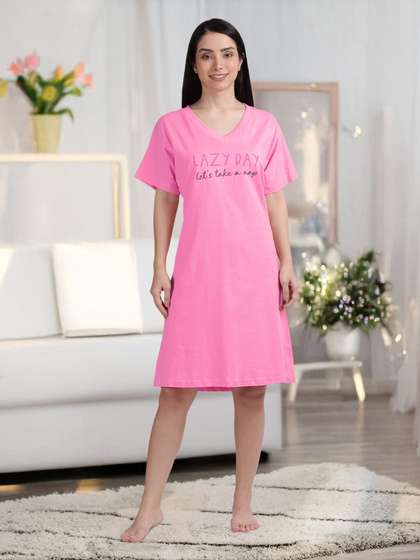 Shyaway Plumeria Pink Embroidered Cozy Sleep Tee