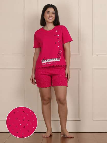 Shyaway Virtual Pink Decorative Hem Cozy Pyjama Shorts Set