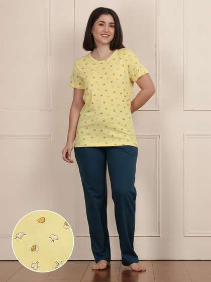 Shyaway Golden Haze Contrast Bottom Printed Pyjama Set