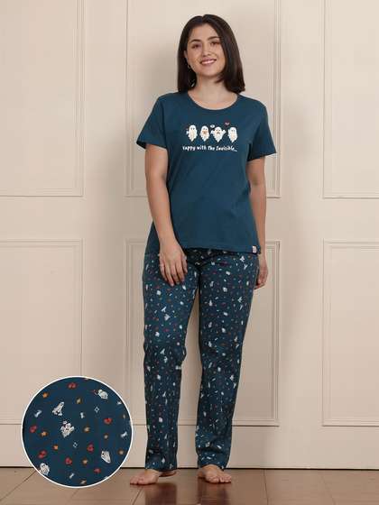 Shyaway Majolica Blue Printed Pyjama Set