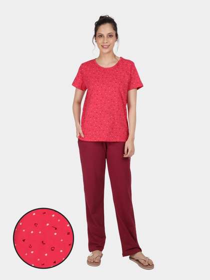 Shyaway Virtual Pink Contrast Bottom Printed Pyjama Set