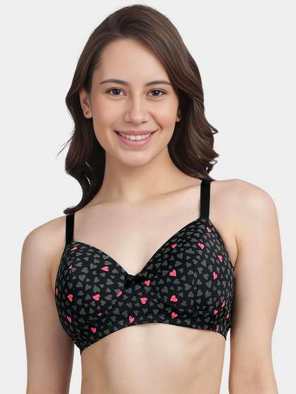 Taabu Black Pink Heart Print Padded Wirefree T-Shirt Bra