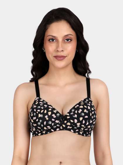 Taabu Black Printed Padded Wirefree T-Shirt Bra