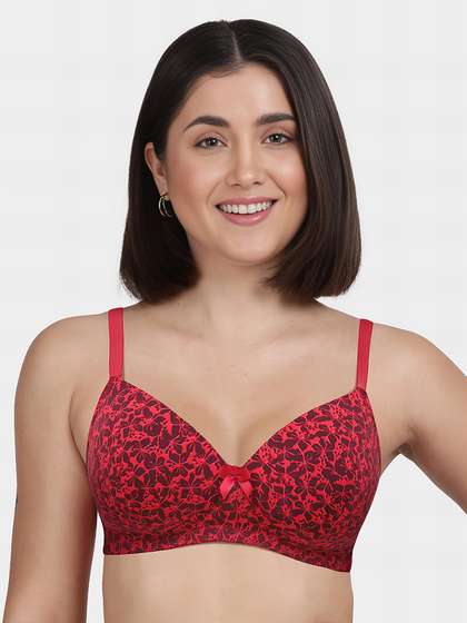 Taabu Savvy Red Printed Padded Wirefree T-Shirt Bra