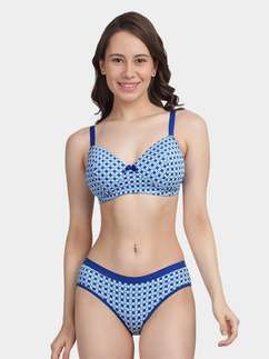 Taabu Blue Checkered Heart Printed Lingerie Set