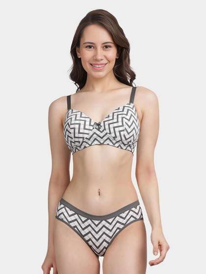 Taabu Grey Chevron Printed Lingerie Set