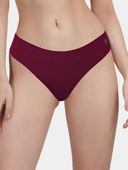 Susie Cabernet Red Solid Seamless Thong Panty