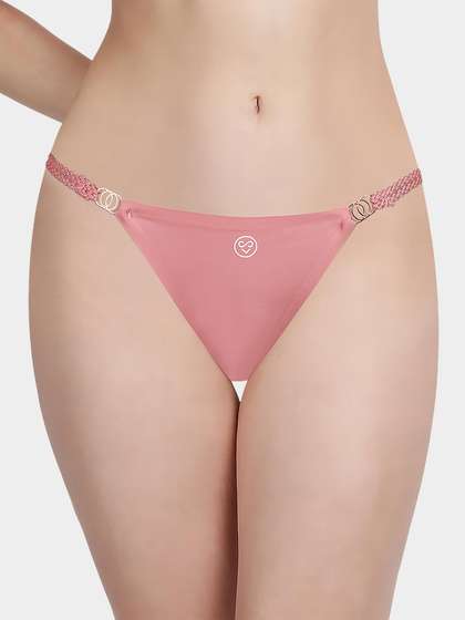 Susie Dusty Pink Solid Seamless Decorative String Bikini Panty