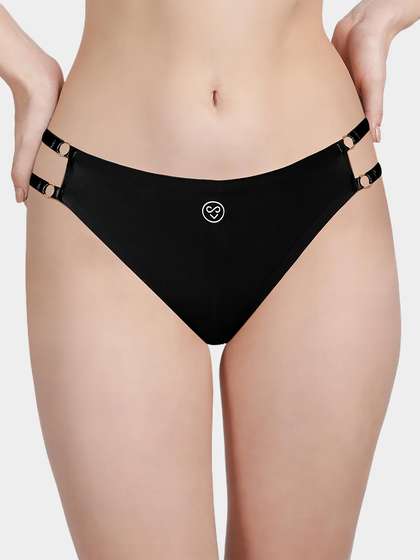 Susie Black Beauty Solid Seamless Decorative String Thong Panty