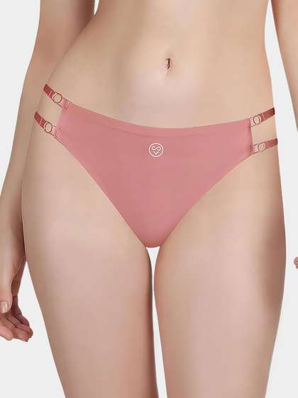Susie Dusty Pink Solid Seamless Decorative String Thong Panty