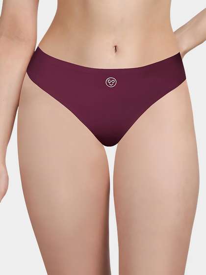 Susie Cabernet Red Solid Seamless Decorative Back Thong Panty