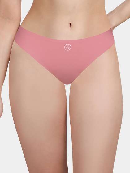Susie Dusty Pink Solid Seamless Decorative Back Thong Panty