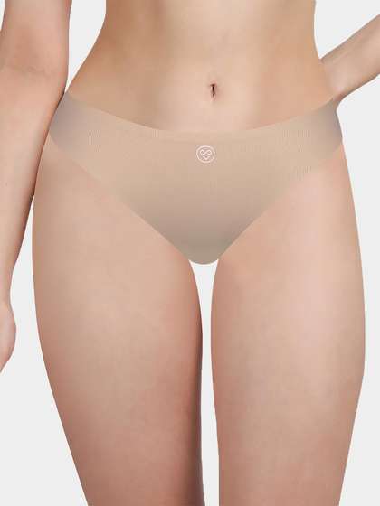 Susie Sand Skin Solid Seamless Decorative Back Thong Panty