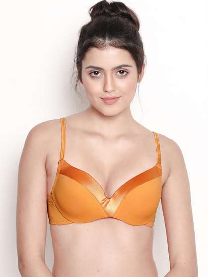 Susie Marigold Orange Satin Neckline Padded Wired Bra