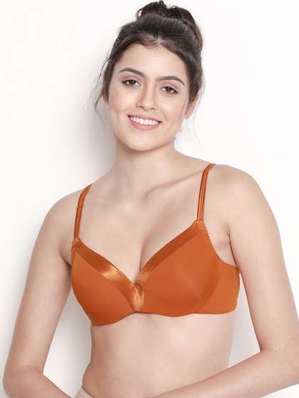 Susie Orange Ochre Wired Satin Trim Everyday Pushup Bra