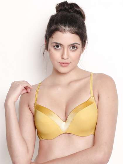 Susie Sunshine Yellow Satin Neckline Padded Wired Bra
