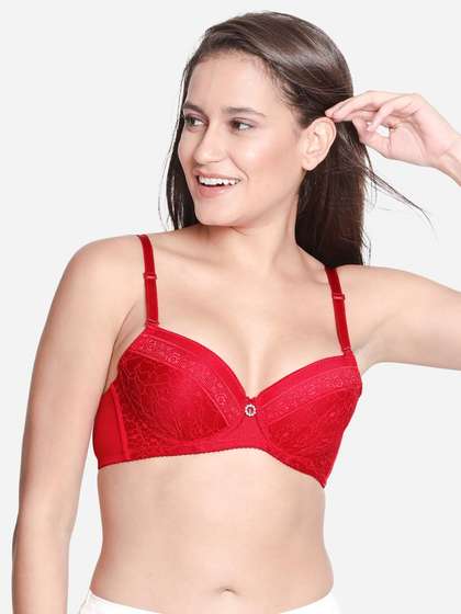 Susie Hot Red Padded Wired Demi Coverage Full Lace Bra