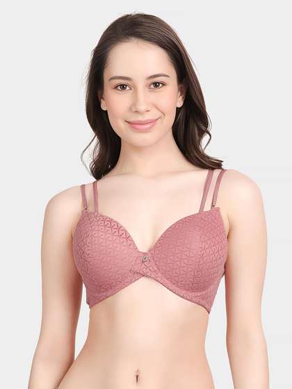 Susie Coral Pink Double Straps Criss Cross Front Padded Wired Bra