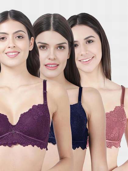 Susie Multicolor Full Lace Padded Wired 3/4th Coverage Bra Combo A